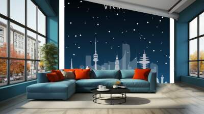 Winter night in Vienna. Night city in flat style for banner, poster, illustration, background. Wall mural