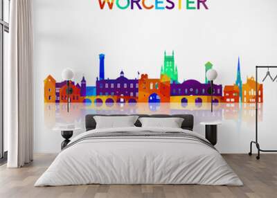 Worcester skyline silhouette in colorful geometric style. Symbol for your design. Vector illustration. Wall mural