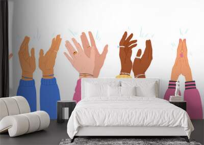 Human hands applauding. Cartoon applause hands, people clap their hands, greeting or ovation gesture flat vector illustration set. Clapping hands Wall mural