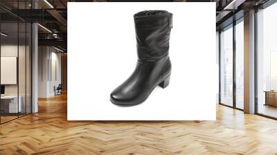 Women's photo boot black leather shoes isolated on white background Wall mural