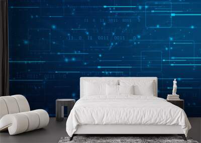 Binary Code Background, Digital Abstract technology background, flowing number one and zero text in binary code format in technology background. Internet Big data Concept Wall mural