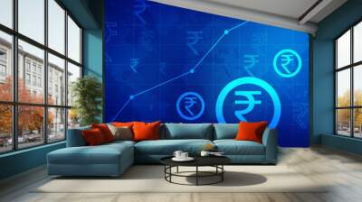 Indian Rupee symbol on financial Background, Growth of Indian stock market, Abstract finance background, Stock market Concept background Wall mural