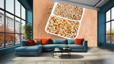 Healthy food sprouted and regular horse gram in a tray. Wall mural