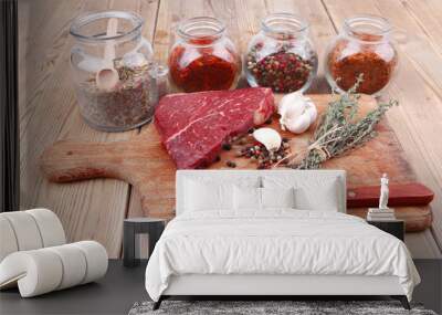 fresh raw beef meat fillet flesh with peppercorn and spices in g Wall mural