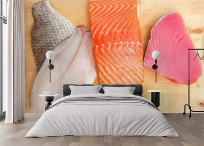 salmon , red tuna , and sole fish pieces Wall mural