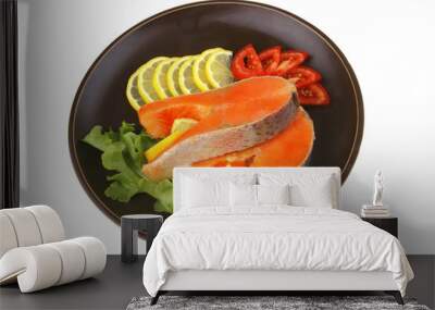 two salmon steak on dark dish Wall mural