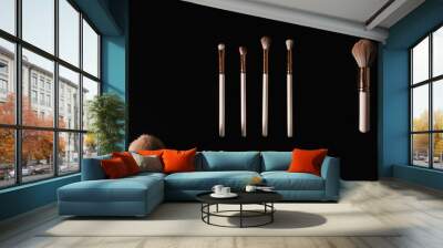 Elegantly lit make-up brushes on a black background Wall mural