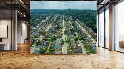 Houses and a hill of trees Wall mural