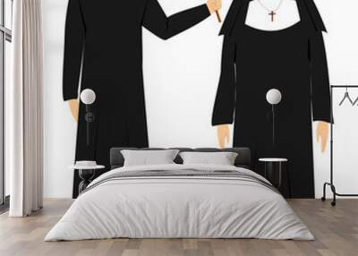 Vector illustration of a priest and a nun, catholic. art, drawing, people. Wall mural