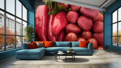 Various red veggies and fruit. Wall mural