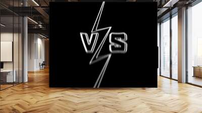 A lightning shape with the letters VS (V and S, meaning versus), with a dynamic energy capture effect (shaken struck lines). One side against another. Black and white.
 Wall mural