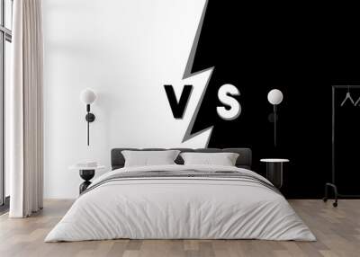 A side (white) versus another (black), made as a split screen in a bold cartoonish style with the text VS, a lightning in the middle, and copy space.
 Wall mural