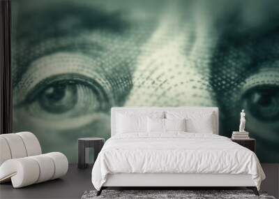 Extreme macro shot of a vintage one hundred dollar bill from the USA: the eyes of Benjamin Franklin.
 Wall mural