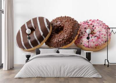 Donuts on white background Wall mural