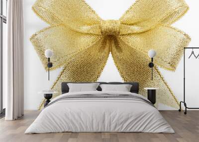 Golden gift bow. Ribbon. Isolated on white Wall mural