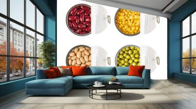 Opened cans of peas, beans and corn Wall mural