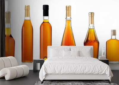 Set of brandy bottles isolated on white background Wall mural