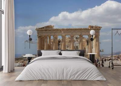 The Parthenon temple under renovation works in Athens acropolis Wall mural