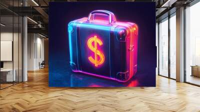 A business suitcase with a dollar icon on it in a gradient digital style Wall mural