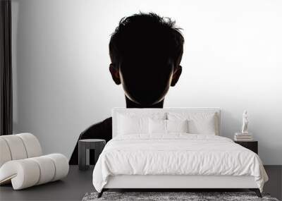 A dark silhouette figure of young boy on white background, with unclear face feature Wall mural