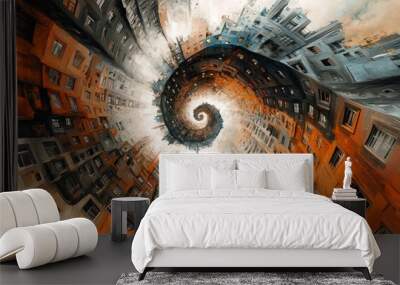 A distorted city where buildings twisted in spiral shape, imagination surreal architecture  Wall mural