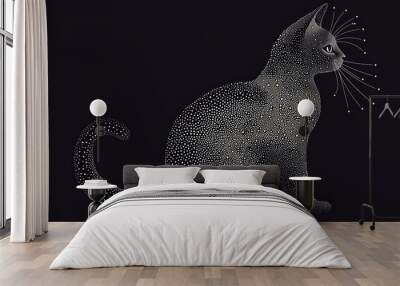 A dotted pattern forming the silhouette of a cat, with the tail curving elegantly and fading into smaller dots.  Wall mural