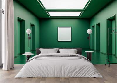 A green color empty room with a white frame on the wall  Wall mural