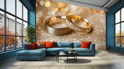 A pair of wedding rings on an elegant background Wall mural