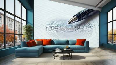 A pen with ink flowing out, creating a spiral pattern on a notepad Wall mural