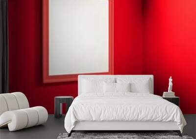 A red color empty room with a white frame on the wall --ar 3:2 Wall mural