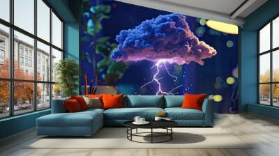 A tiny dark cloud with lightning above a desk Wall mural