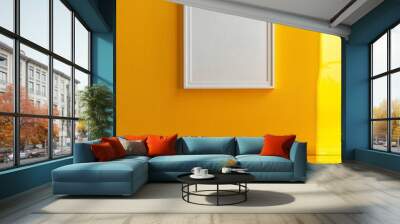 A yellow color empty room with a white frame on the wall  Wall mural