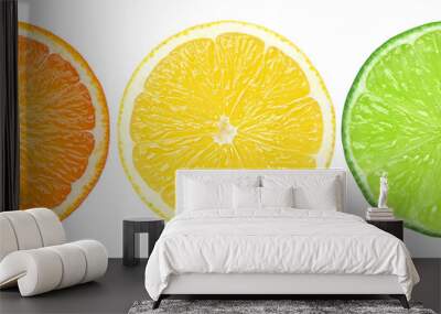 citrus slice, orange, lemon, lime, isolated on white background, clipping path Wall mural