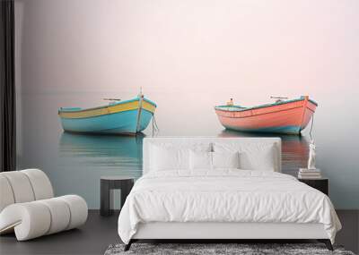 Colorful retro vintage boats on a calm water Wall mural