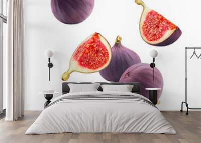 Falling fig isolated on white background, clipping path, full depth of field Wall mural