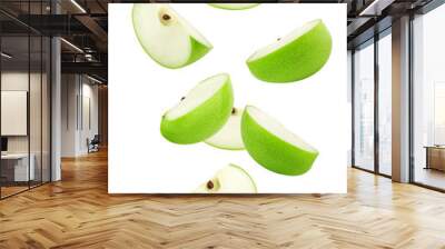 Falling green juicy apple isolated on white background, clipping path, full depth of field Wall mural