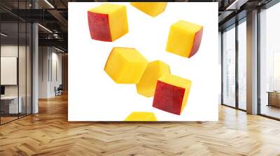 Falling Mango cube isolated on white background, full depth of field Wall mural