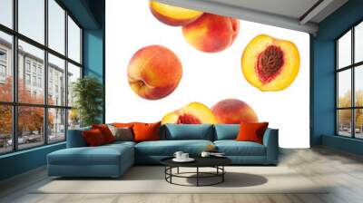 Falling Peach isolated on white background, full depth of field Wall mural