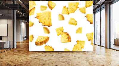 Falling pineapple slice isolated on white background, selective focus Wall mural