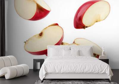 Falling Red apple slice isolated on white background, clipping path, full depth of field Wall mural