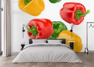 Falling sweet pepper, paprika, isolated on white background, clipping path, full depth of field Wall mural