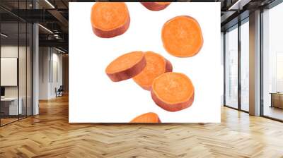 Falling sweet potato, slice, isolated on white background, clipping path, full depth of field Wall mural