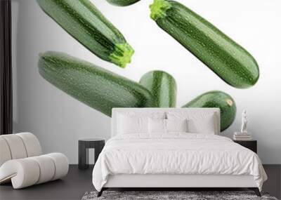 Falling zucchini isolated on white background, clipping path, full depth of field Wall mural