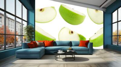 Green juicy apple slice isolated on white background, full depth of field Wall mural