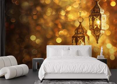 Greeting card for Ramadan festival in gold and elegant design Wall mural