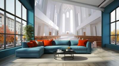 Interior of a white color modern design church Wall mural