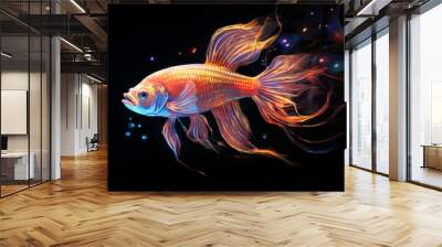 Isolated fish in the dark Wall mural