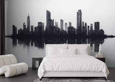 Minimalist city skyline with reflection.  Wall mural