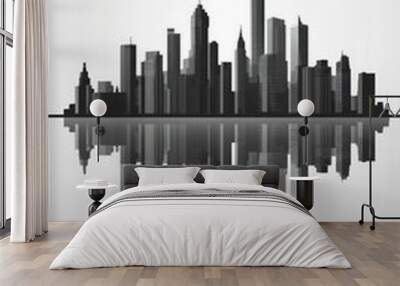 Minimalist city skyline with reflection.  Wall mural