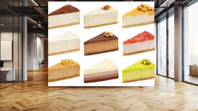 Piece of cheesecake isolated on white background, clipping path, full depth of field Wall mural